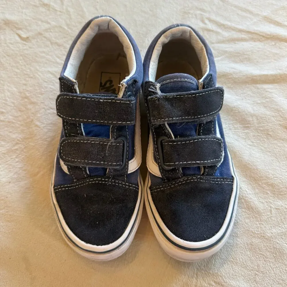 Vans Kids Navy & Black Double Velcro Sneakers Size 13